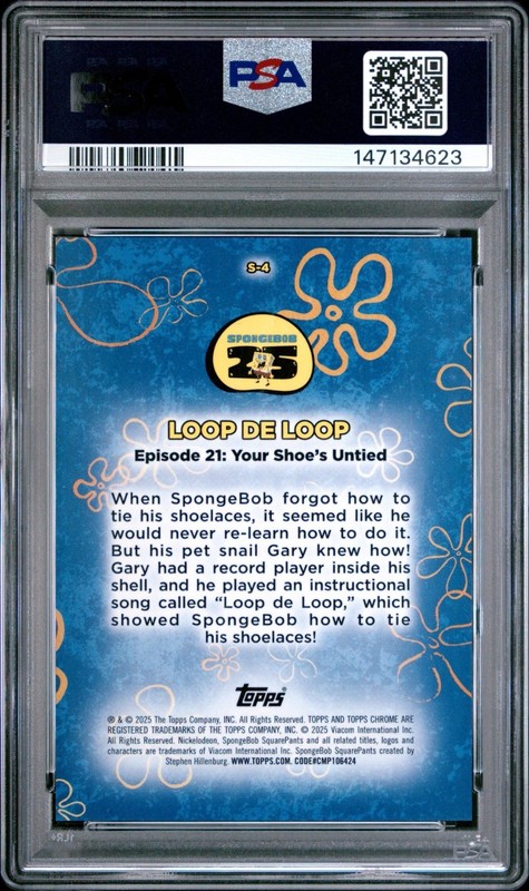 2025 TOPPS Chrome SpongeBob 25Th S-O-N-G Songs LOOP DE LOOP #S-4 Gold /50 PSA 10 view 2