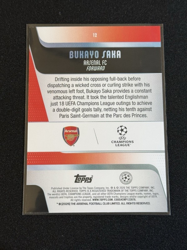 2025-26 Topps UCC - Bukayo Saka - Image Variation -  England/Arsenal SP view 2