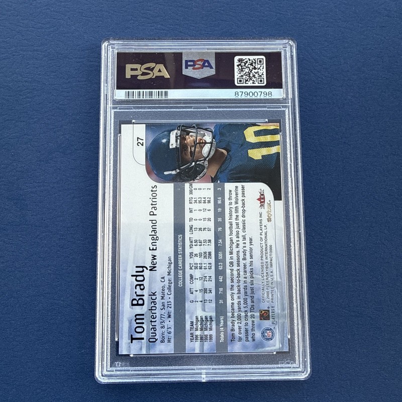 2000 SKYBOX IMPACT #27 TOM BRADY ROOKIE RC PSA 7 view 2