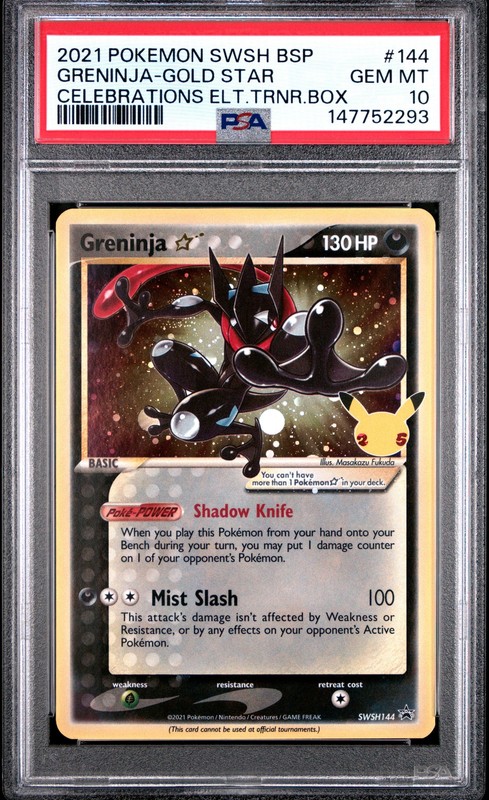 2021 Pokemon Black Star Greninja-Gold Star #144 GEM MT PSA 10 Celebrations ETB