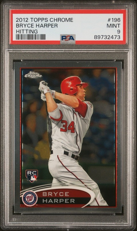 2012 Topps Chrome Rookie Bryce Harper Hitting #196 PSA 9 Rookie RC Nationals