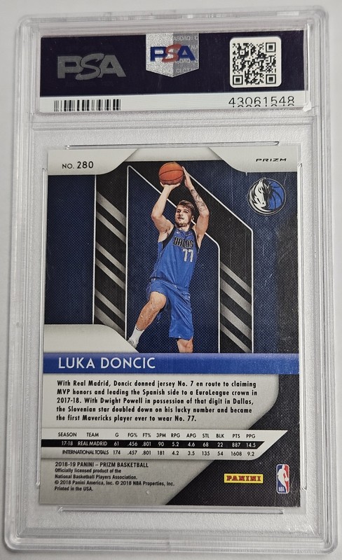 Panini Prizm 2018-19 Luka Doncic #280 Red/White/Blue Prizm Rookie PSA 10 view 2