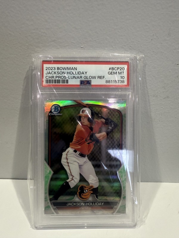 2023 Bowman Jackson Holliday Chrome Prospects Lunar Glow Refractor BCP-20 PSA 10 view 1