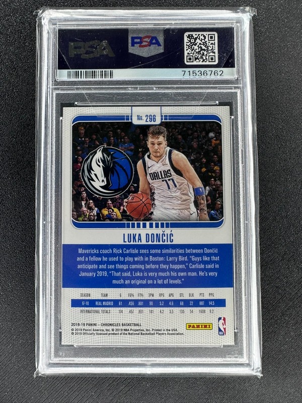 2018-19 Panini Chronicles Studio Luka Doncic #296 Rookie PSA 9 HOLO Mavericks view 2