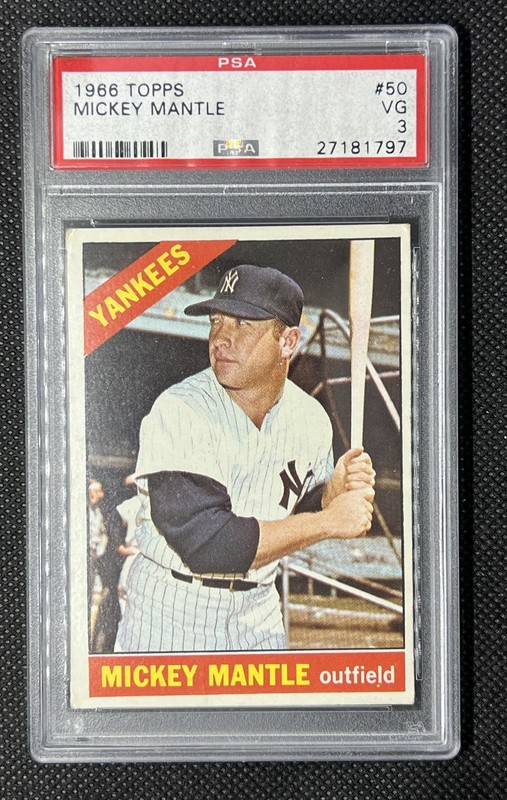 1966 TOPPS #50 MICKEY MANTLE VINTAGE HALL OF FAME NY YANKEES VG PSA 3