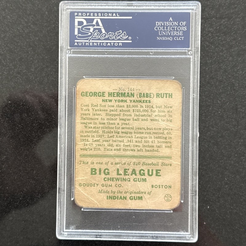 1933 Goudey Babe Ruth #144 PSA 1 view 2