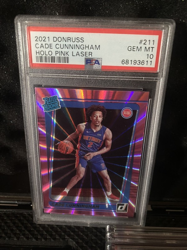 CADE CUNNINGHAM PSA 10 2021 DONRUSS BASKETBALL #211 ROOKIE HOLO PINK LASER