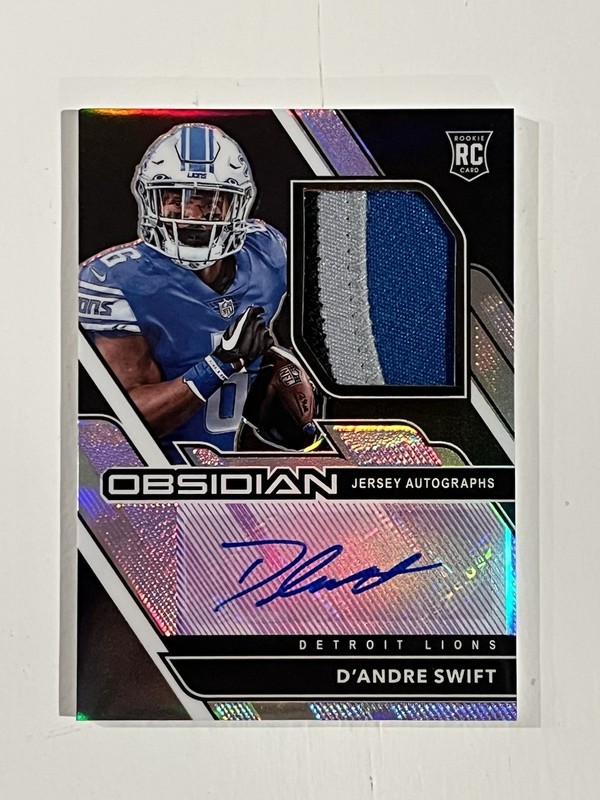 D'Andre Swift 2020 Panini Obsidian Purple RPA 3 Color Patch Auto RC /40 Bears