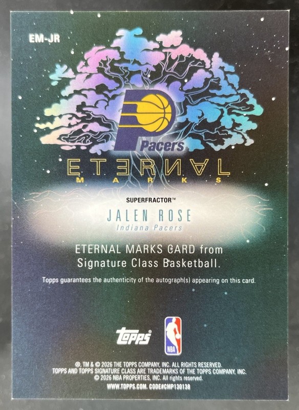 2026 Topps Signature Class Jalen Rose Eternal Marks SuperFractor 1/1 Auto Pacers view 2