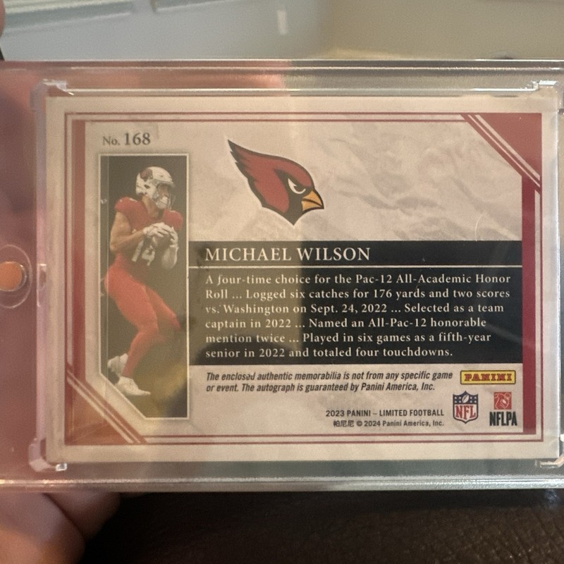 Panini 2023 Limited Football Michael Wilson RC Auto Patch Cardinals #168 /25 view 2