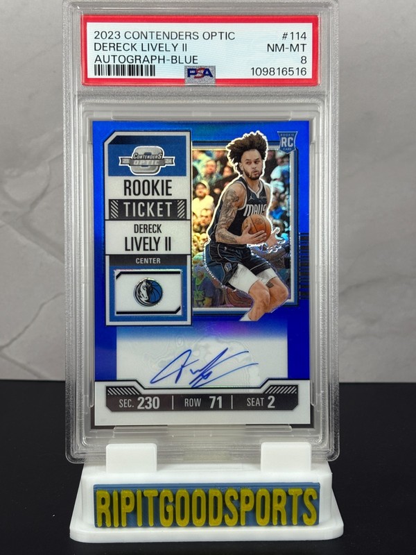 Dereck Lively II 2023 Contenders Optic #114 Rookie Ticket Auto Blue /49 PSA 8