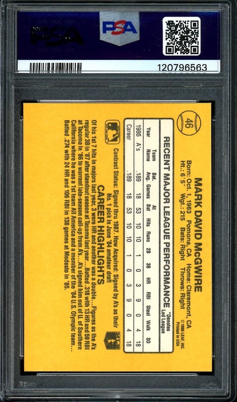 1987 Donruss #46 Mark McGwire PSA 9 - MINT view 2