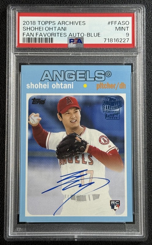 SHOHEI OHTANI PSA 9 2018 TOPPS ARCHIVES ROOKIE FAN FAVORITES AUTO BLUE RC 14/25