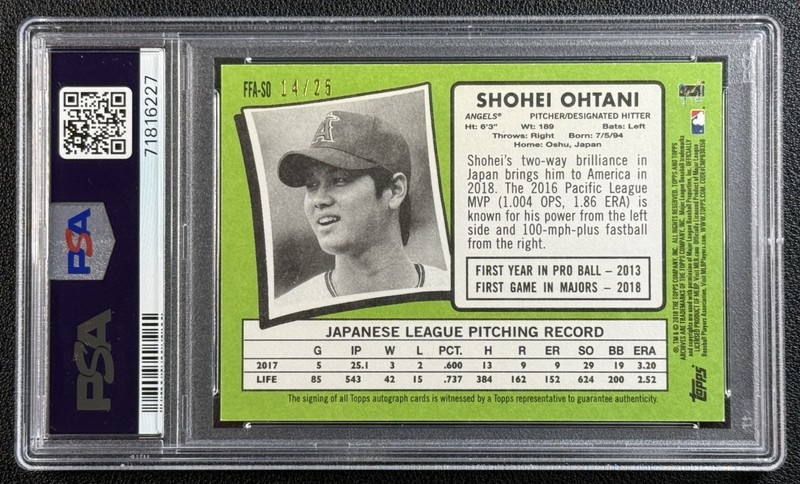 SHOHEI OHTANI PSA 9 2018 TOPPS ARCHIVES ROOKIE FAN FAVORITES AUTO BLUE RC 14/25 view 2