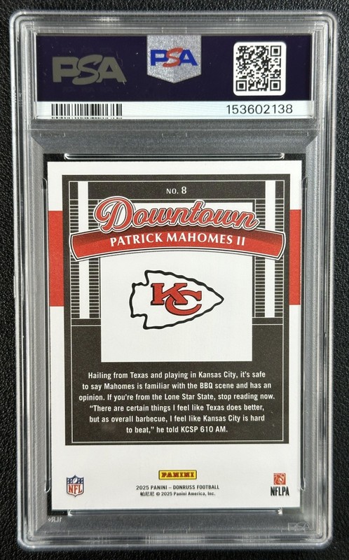 PATRICK MAHOMES PSA 10 2025 PANINI DONRUSS #8 DOWNTOWN! SP CHIEFS 2138 view 2