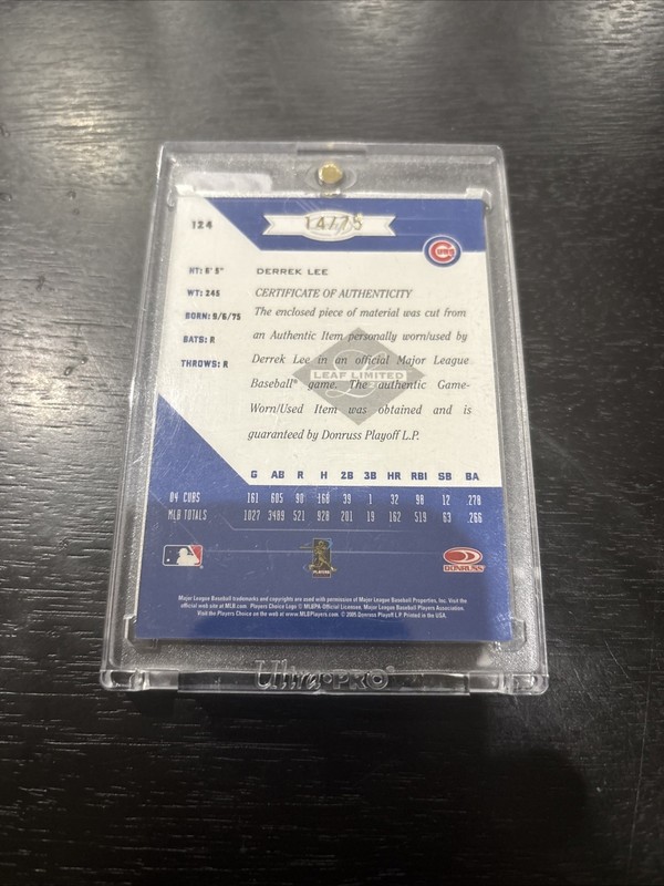 Derrek Lee 2005 Leaf Limited GAME USED JERSEY Patch Auto Jersey Number /75 CUBS view 2