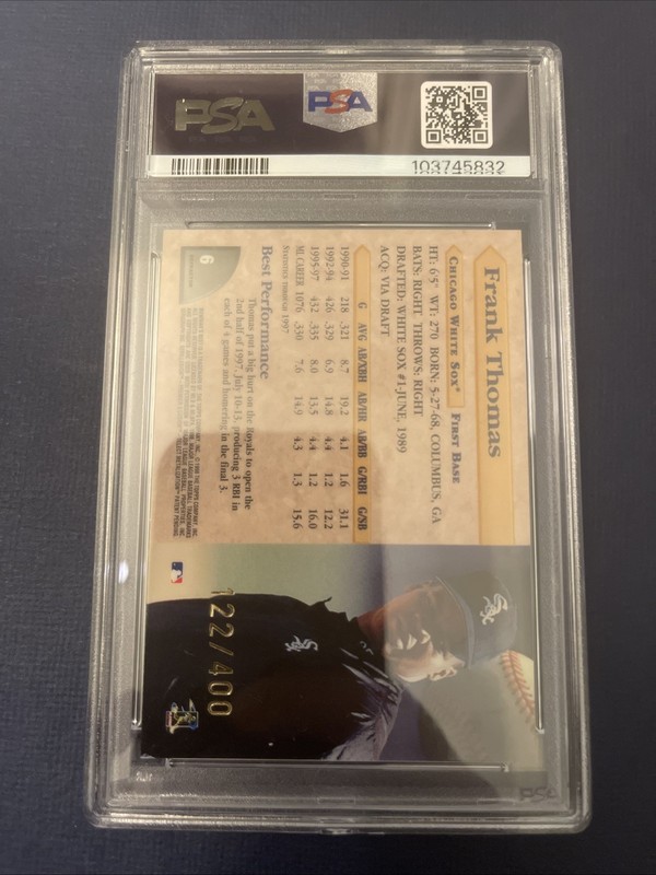 1998 FRANK THOMAS Bowman’s Best REFRACTOR #6 #/400 PSA 8 view 2