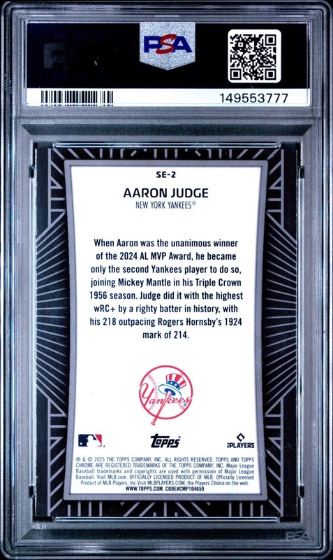 Topps 2025 Chrome Shadow Etch Aaron Judge Insert #SE-2 PSA 10 view 2