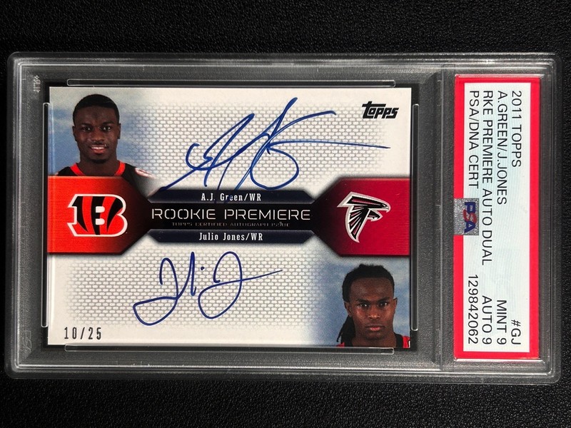 AJ GREEN JULIO JONES PSA 9 2011 TOPPS ROOKIE PREMIERE DUAL AUTO 10/25