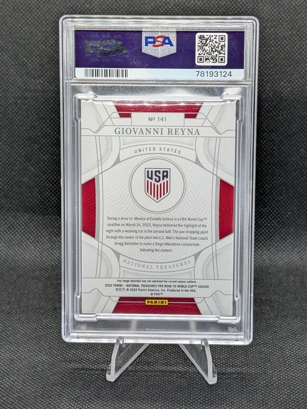 2022 National Treasures Road to World Cup Giovanni Reyna Gold /10 Card 141 PSA 8 view 2