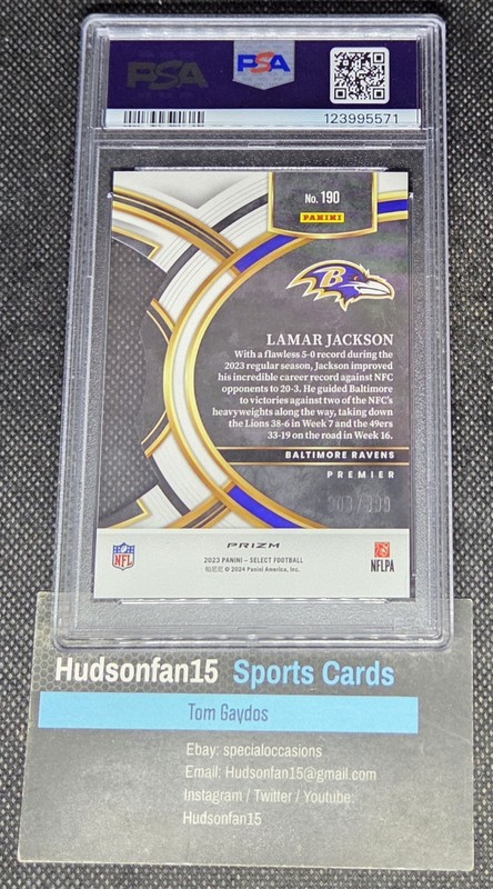 Lamar Jackson 2023 Panini Select #190 Premier Die Cut Orange Prizm /399 PSA 10 view 2