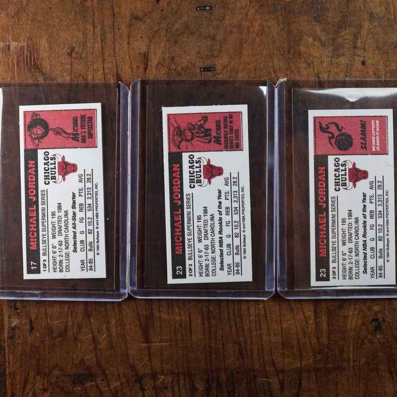 1984 85 Michael Jordan Rookie RC Supermini Chicago Bulls NO 1986 Fleer (3-Set) view 2