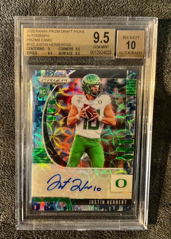 2020 Justin Herbert Rookie Auto Green Camo Prizm SSP /25 PSA 10 !! BGS 9.5 💎💎