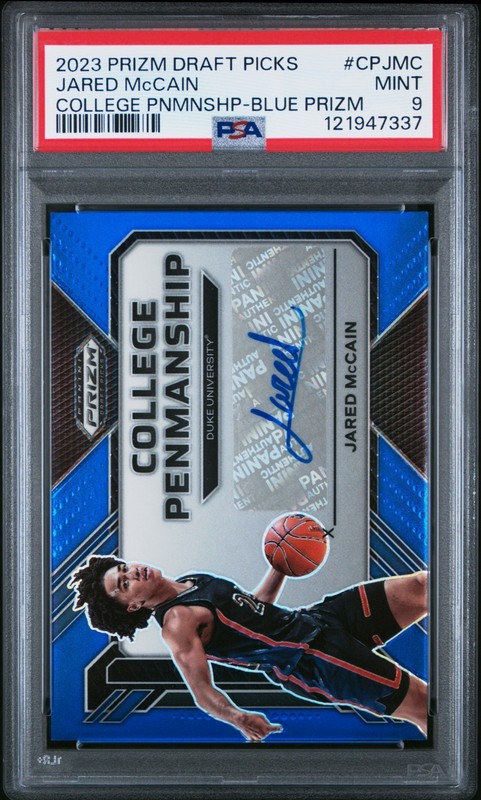 PSA 9 - JARED McCAIN #/125 Auto - 2023 Prizm College Penmanship RC Rookie - BLUE
