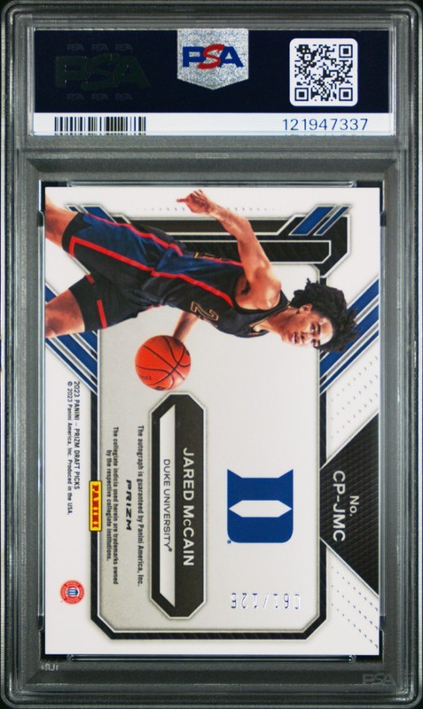 PSA 9 - JARED McCAIN #/125 Auto - 2023 Prizm College Penmanship RC Rookie - BLUE view 2