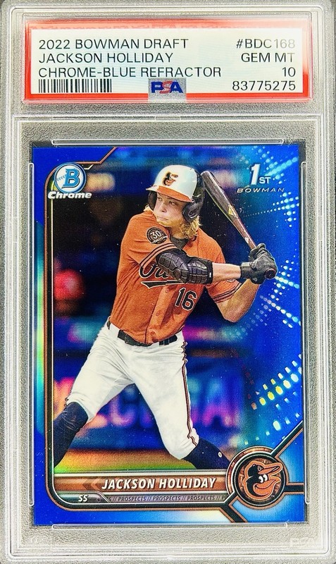 Jackson Holliday 2022 Bowman Chrome Draft Prospects True Blue Refractor PSA 10