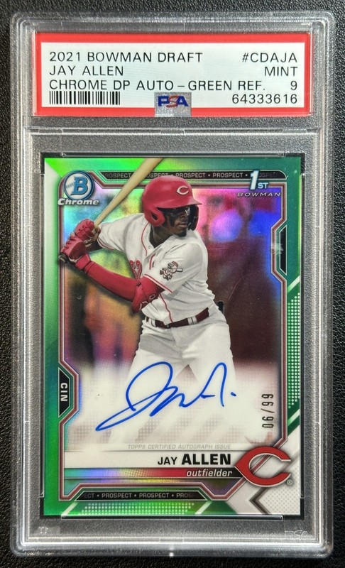 JAY ALLEN PSA 9 2021 BOWMAN CHROME DRAFT #CDA-JA AUTO GREEN REFRACTOR 6/99