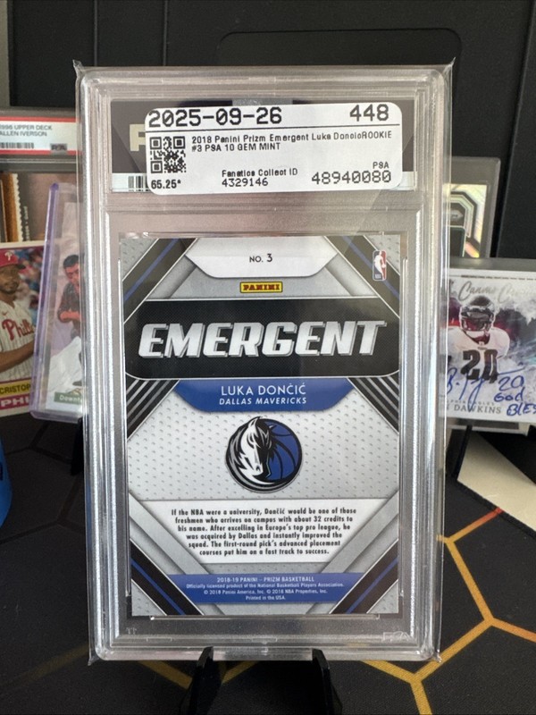2018 Prizm Luka Doncic Emergent PSA 10 RC Dallas Rookie view 2