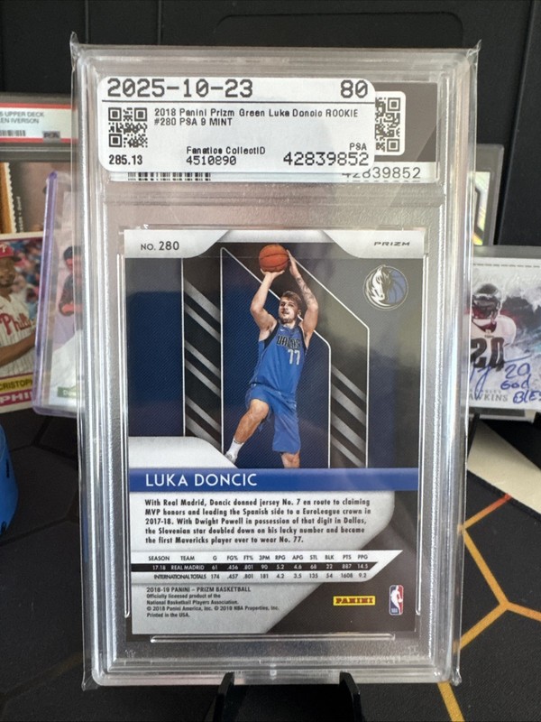 2018 Prizm Luka Doncic Green Prizm PSA 9 RC Dallas Rookie view 2