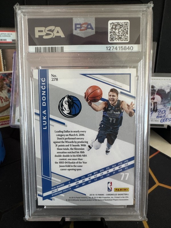 2018 Chronicles Luka Doncic PSA 10 RC Dallas Rookie Holo view 2