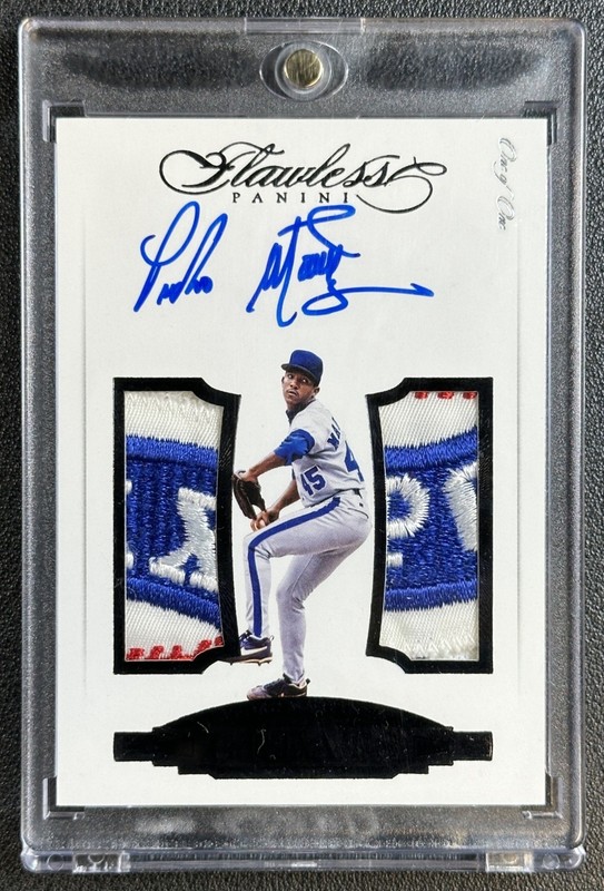 1/1 PEDRO MARTINEZ 2017 PANINI FLAWLESS GREATS DUAL GU LOGO PATCH AUTO BLACK 1/1