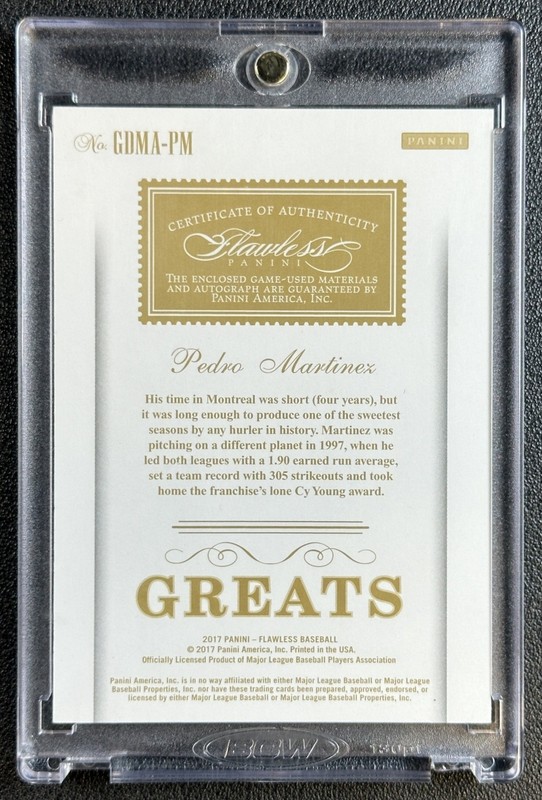 1/1 PEDRO MARTINEZ 2017 PANINI FLAWLESS GREATS DUAL GU LOGO PATCH AUTO BLACK 1/1 view 2