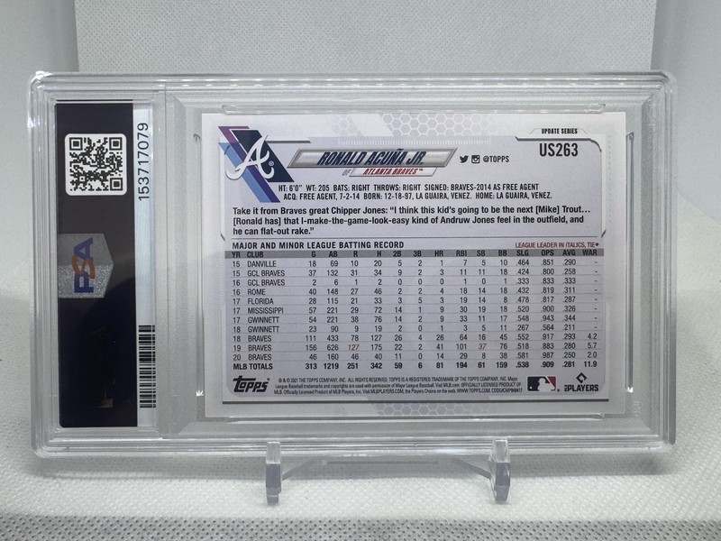 Ronald Acuna Jr. SSP - 2021 Topps Update Image Variation #US263 - PSA 10 view 2