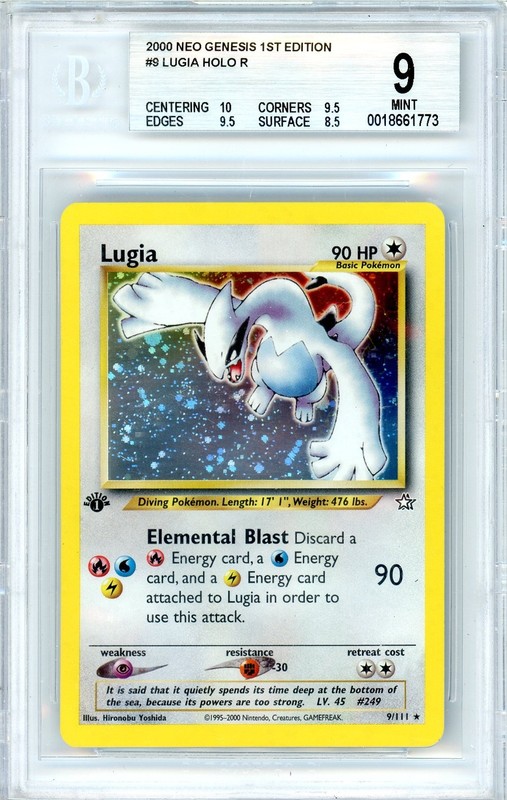 Pokemon Lugia #9 Neo Genesis Holo 1st Edition BGS 9 Mint 10,9.5,9.5 Subs