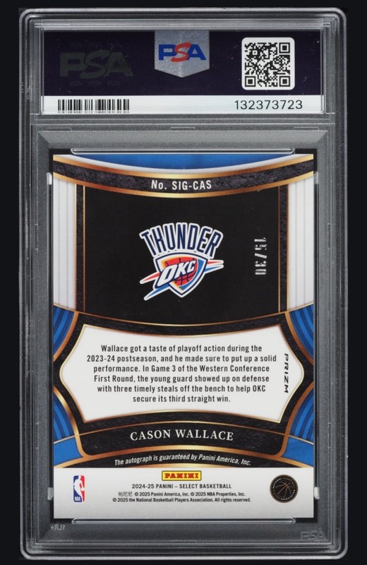 2024 Select Neon Orange Pulsar FOTL Prizm Cason Wallace AUTO /30  PSA 10 view 2
