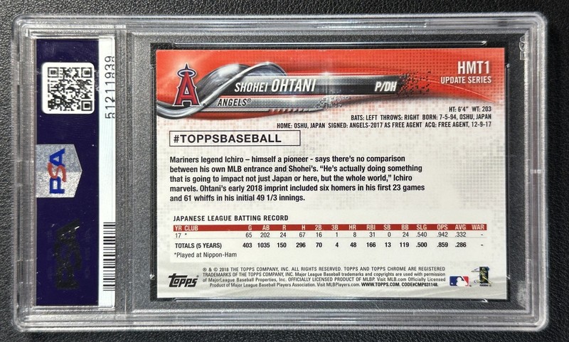 SHOHEI OHTANI PSA 10 2018 TOPPS CHROME UPDATE #HMT1 ROOKIE RC ANGELS view 2