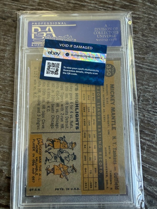 1960 Topps Mickey Mantle PSA 4 view 2