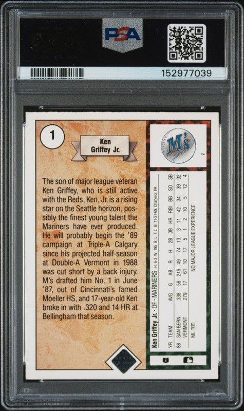 1989 Upper Deck Star Rookie #1 Ken Griffey Jr Mariners RC Rookie PSA 7 NM view 2