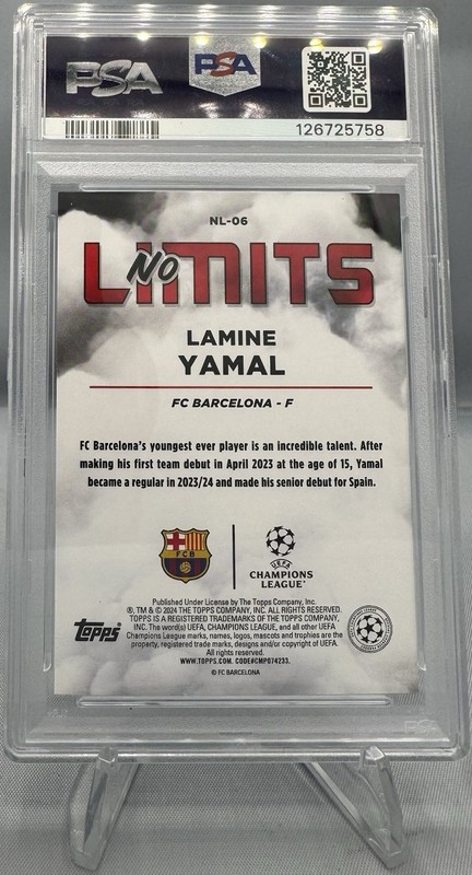 Lamine Yamal 2023-24 Topps Superstars No Limits RC PSA 9 Barcelona Rookie Card view 2