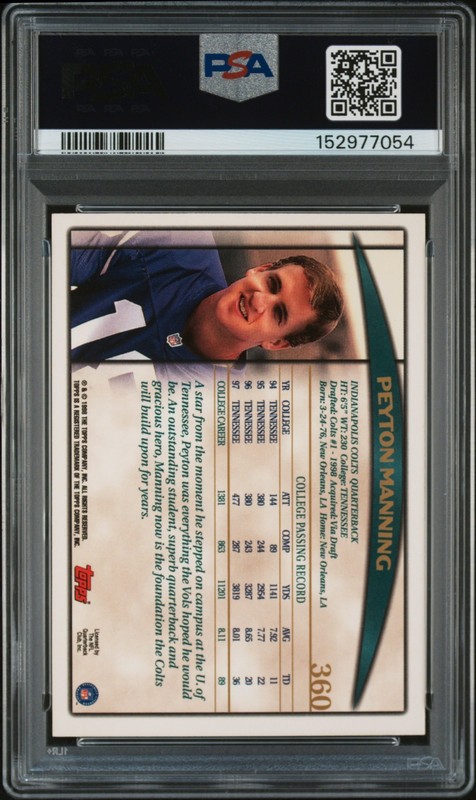 1998 Topps #360 Peyton Manning Colts Rookie Card PSA 8 NM MT view 2