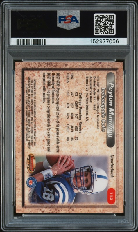 1998 Peyton Manning Bowman's Best #112 RC Rookie Card Indianapolis Colts PSA 9 view 2