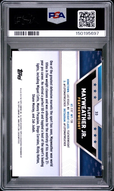 Floyd Mayweather Jr. 2024 Topps Chrome Boxing Refractor #33 Blue /125 PSA 9 view 2