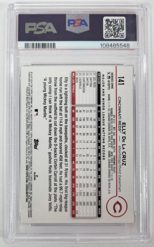 ELLY DE LA CRUZ 2024 Topps Series 1 - #141 (RC) PSA 10 Reds  view 2