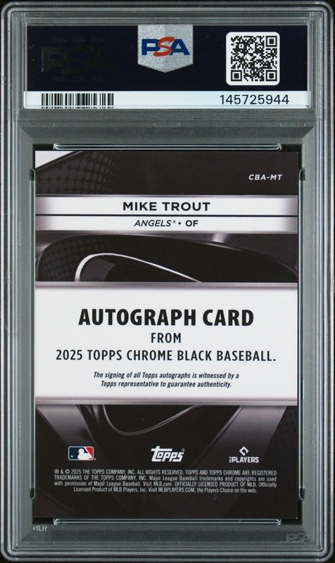 Mike Trout Auto 2025 Topps Chrome Black #CBA-MT Gold Refractor /50 PSA 9 view 2