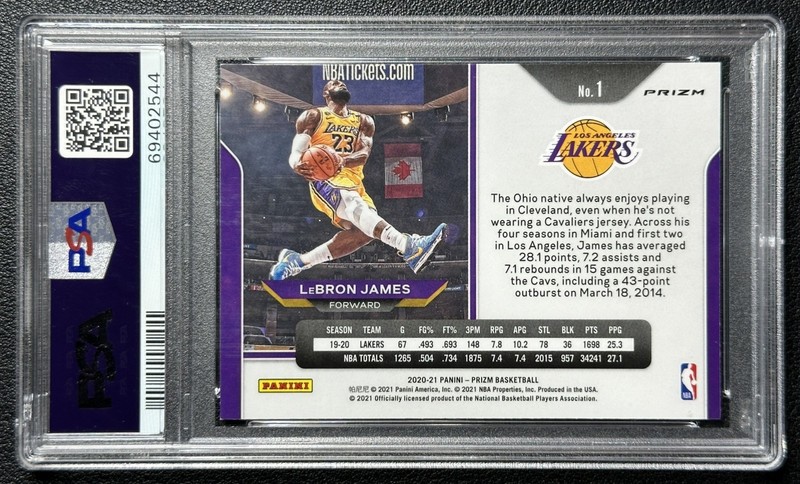 LEBRON JAMES PSA 9 2020-21 PANINI PRIZM #1 KOBE TRIBUTE DUNK SILVER LAKERS 2544 view 2