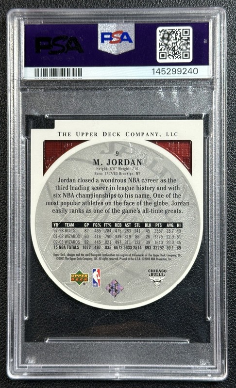 2003 UD STANDING “O” MICHAEL JORDAN DIE CUT PARALLEL SP #9 PSA 10 GEM MINT 9240 view 2